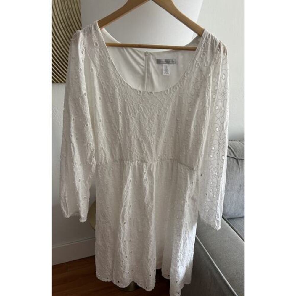 London Times White Eyelet Cottagecore Graduation Dress 14  Boho Summer